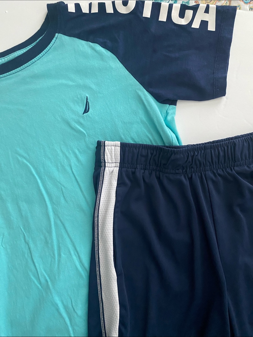 Nautica Raglan Tee and Athletic Shorts - Aqua & Navy